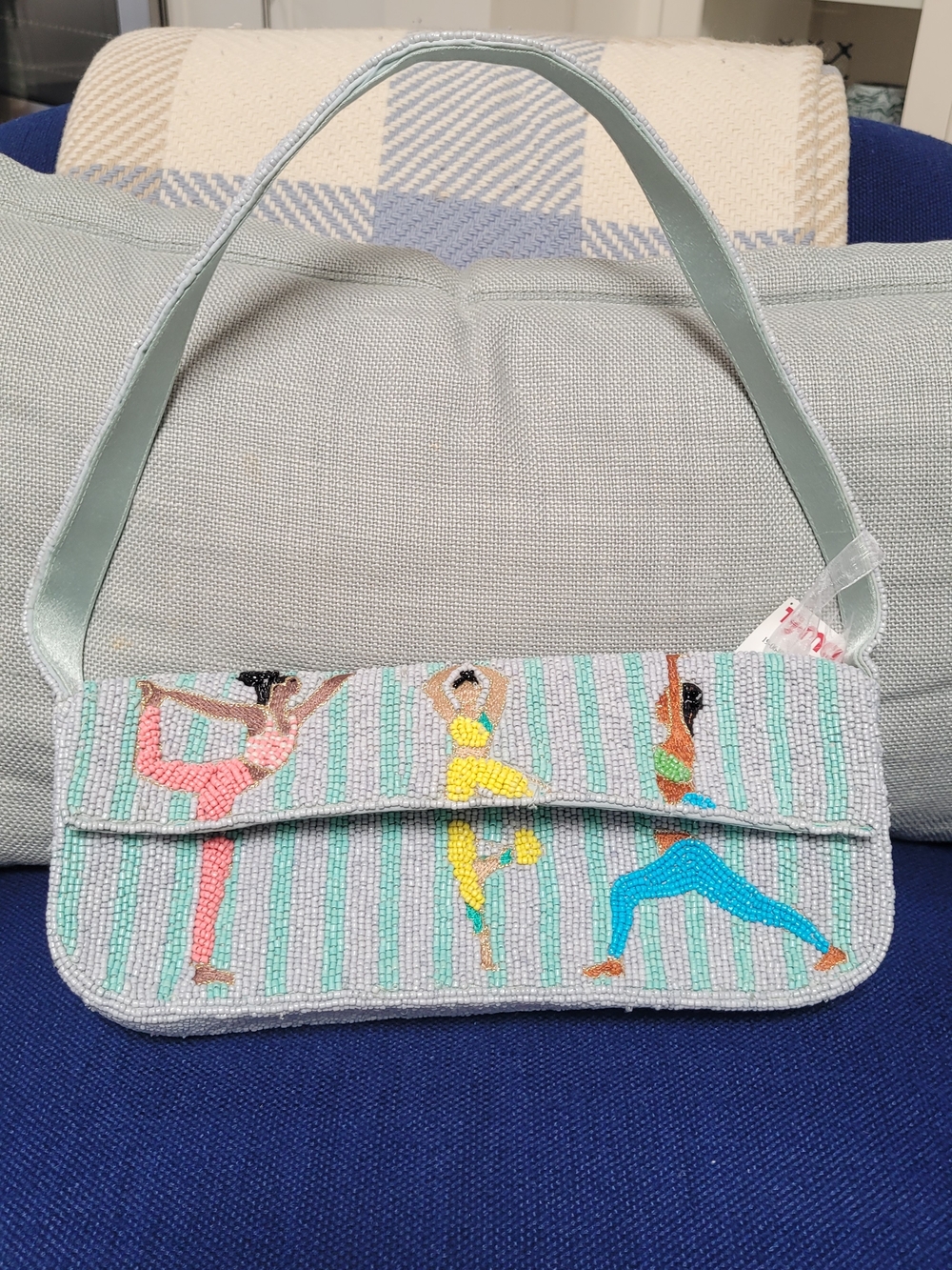 New Hand-Beaded Yoga Pose Shoulder Bag in Mint